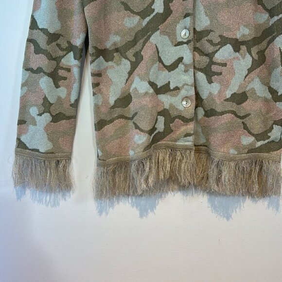 Gabby Isabella Metallic Camo Fringed Cardigan Small - Picture 3 of 10